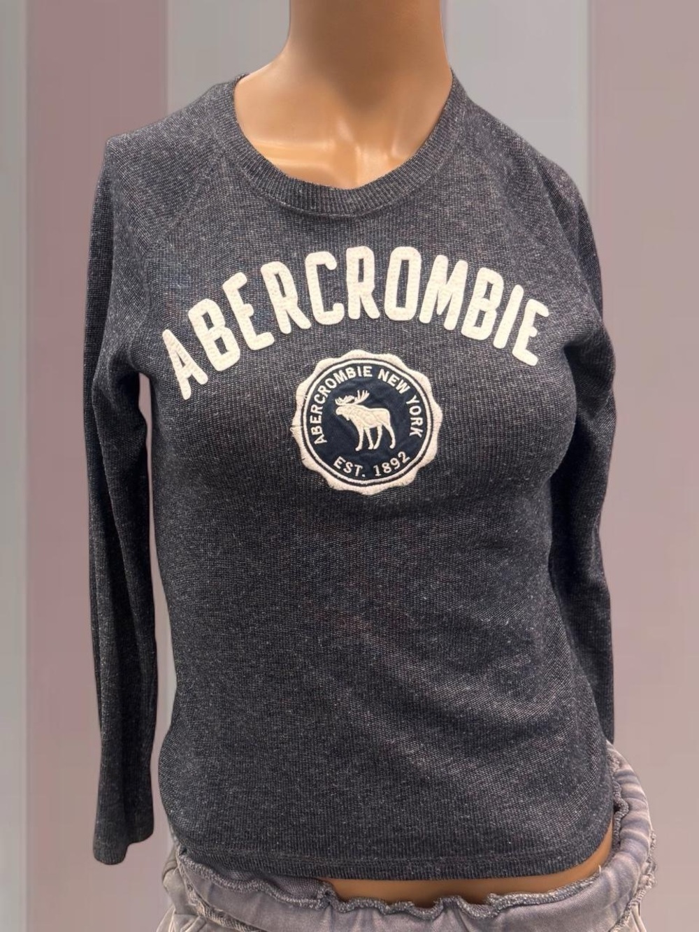 Abercrombie & Fitch gray long sleeve shirt with white logo